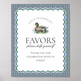 Poster Mallard Duck Hunting Blue Gingham Favors Sign