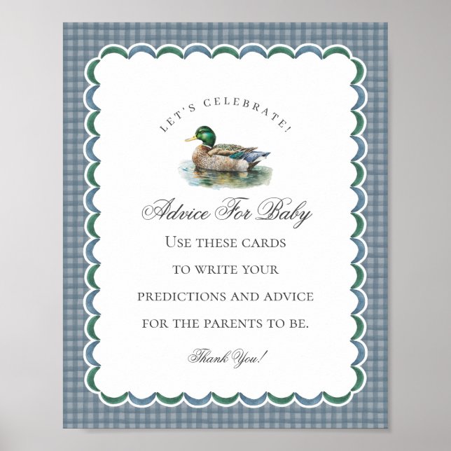 Poster Mallard Duck Hunting Gingham Boy Advice for Baby (Devant)
