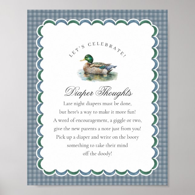 Poster Mallard Duck Hunting Gingham Diaper Thoughts Sign (Devant)