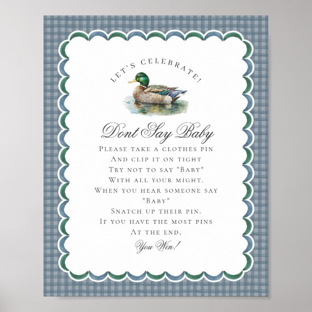 Poster Mallard Duck Hunting Gingham Dont Say Baby Sign (Devant)