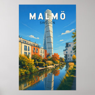 Poster Malmö Suède Illustration Voyage Art Vintage