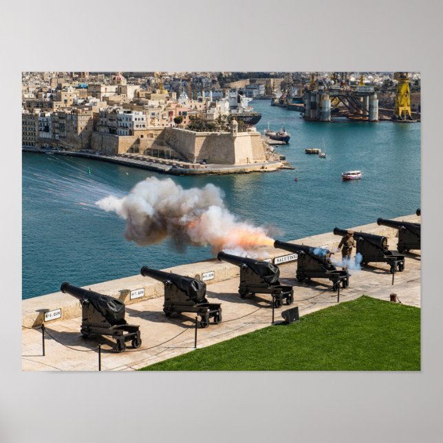 Poster Malta Cannon Fire Saluting Battery Valletta (Devant)