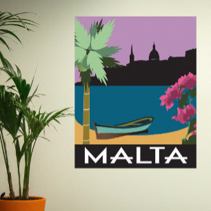 Poster Malta Mediterranean vintage travel style