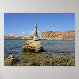 Poster Malte Cairn de pierres de la baie de Ghajn Tuffieh