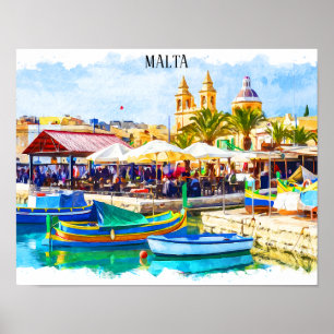 Poster Malte colorée Panorama méditerranéen Vue