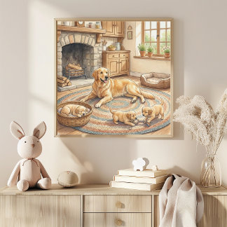 Poster Mama Golden Retriever et Nursery pour chiots