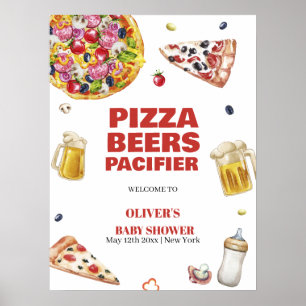 Poster Mama Mia Pizza Bière Tétine Baby Shower Bienvenue