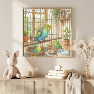 Poster Mama Perruche et Crèche de poussins