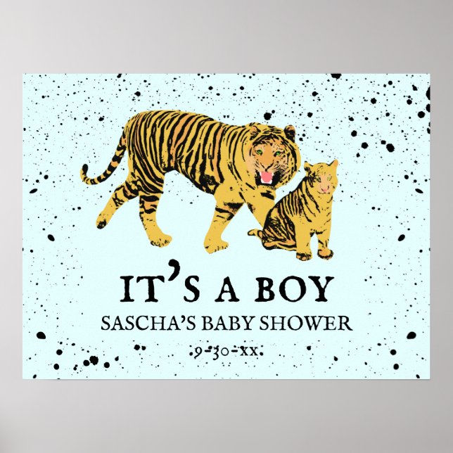 Poster Mama Tiger Peinture Splatter Baby shower garçon bl (Devant)