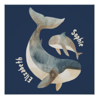Mama Whale Navy Blue Monogramme Nom Fête des Mères