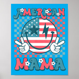 Poster Maman Américaine Visage Souriant Groovy Patriotiqu