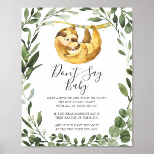 Poster Maman Baby Sloth Baby shower Ne pas dire bébé SIGN