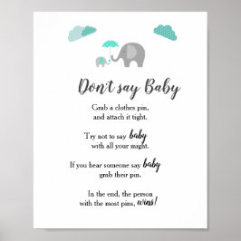 Poster Maman bébé éléphant avec nuages ne pas dire bébé