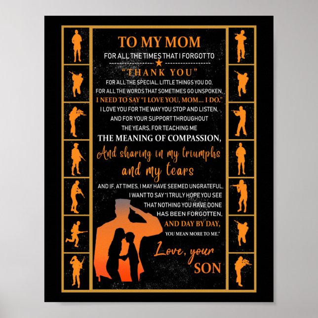 Poster Maman Cadeaux | Lettre À Ma Mère Amour Du Fils (Devant)
