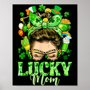 Poster Maman chanceuse chignon désordonné trèfles st patr