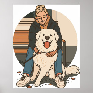 Poster Maman Chien qui Sert son Chiot Fluffy - Moment de