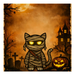 Poster Maman Chouette Chat Fantôme