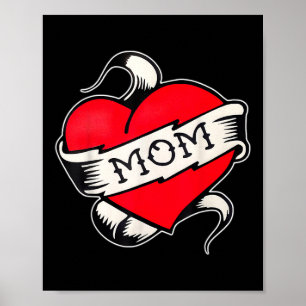 Poster Maman Coeur Traditionnel Vieux École Tatouage Flas