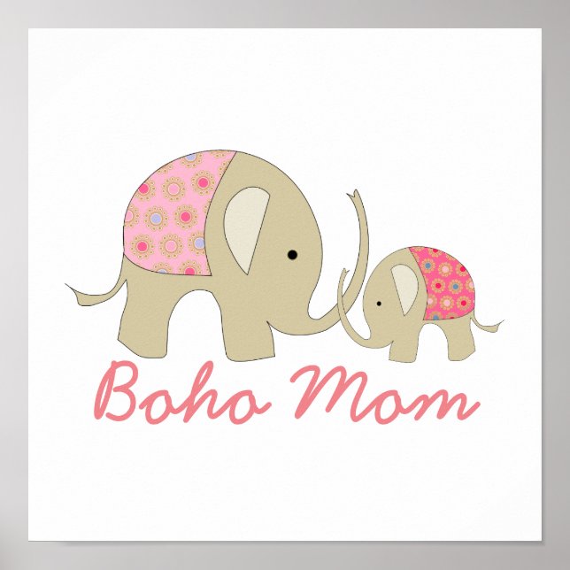 Poster Maman de Boho, Eléphant rose (Devant)