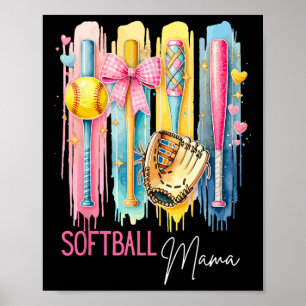 Poster Maman de softball Coquette Coup de pinceau Maman d