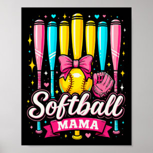 Poster Maman de softball Coquette de softball en arc
