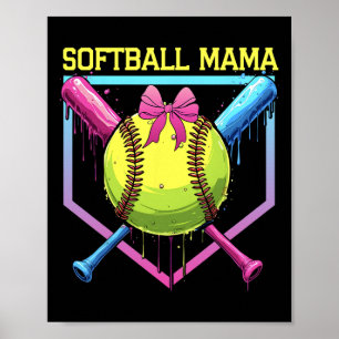Poster Maman de softball Home Plate Drip Coquette Bow Fem