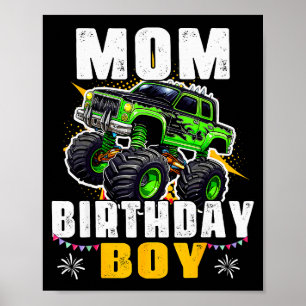 Poster Maman du garçon du camion monstre de l'anniversair