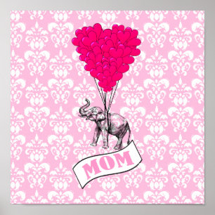 Poster Maman, éléphant et ballons