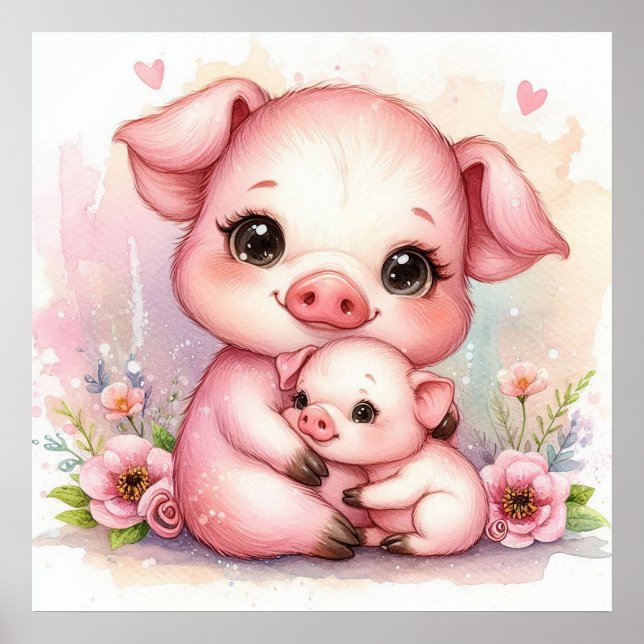Poster Maman et bébé cochon (Devant)