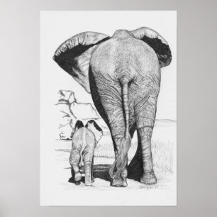 Poster Maman et bébé éléphant