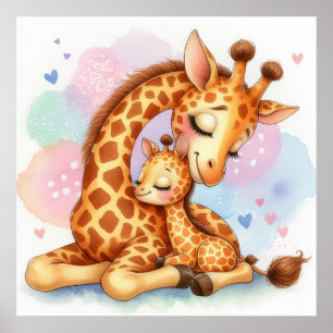 Poster Maman et bébé Giraffe