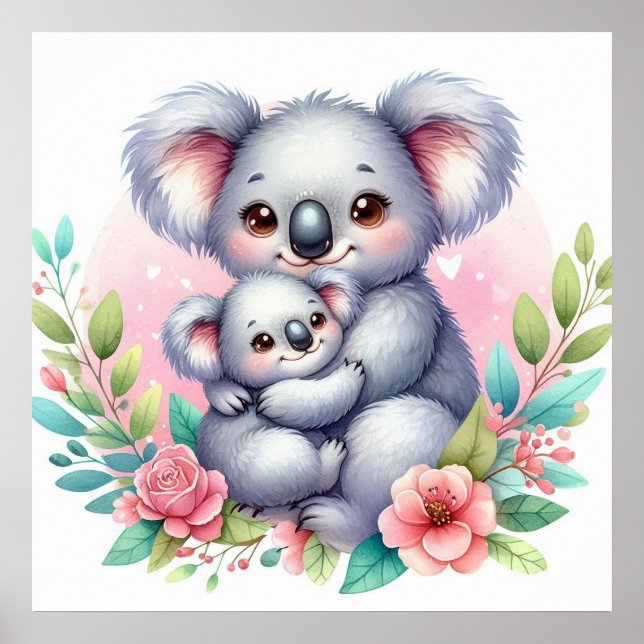 Poster Maman et bébé Ours Koala (Devant)