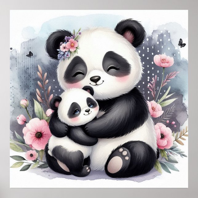 Poster Maman et bébé panda (Devant)
