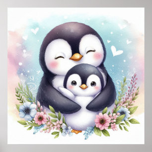 Poster Maman et bébé Penguin