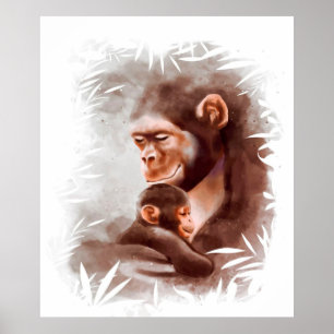 Poster Maman Et Son Peinture De Singe, Famille De Singe A