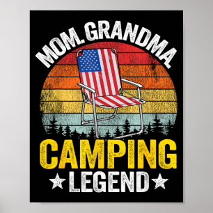 Poster Maman grand-mère camping légende drapeau américain
