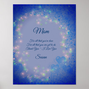 Poster Maman Je t'aime Coeurs Bleus Personnalisé