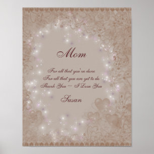 Poster Maman Je t'aime Sepia Hearts Personnalisé