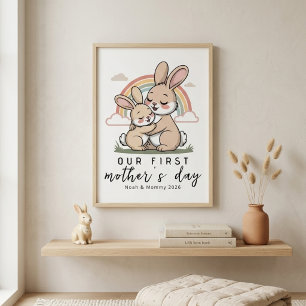 Poster Maman Lapin Pastel Bébé Premier Jour de la Fête de