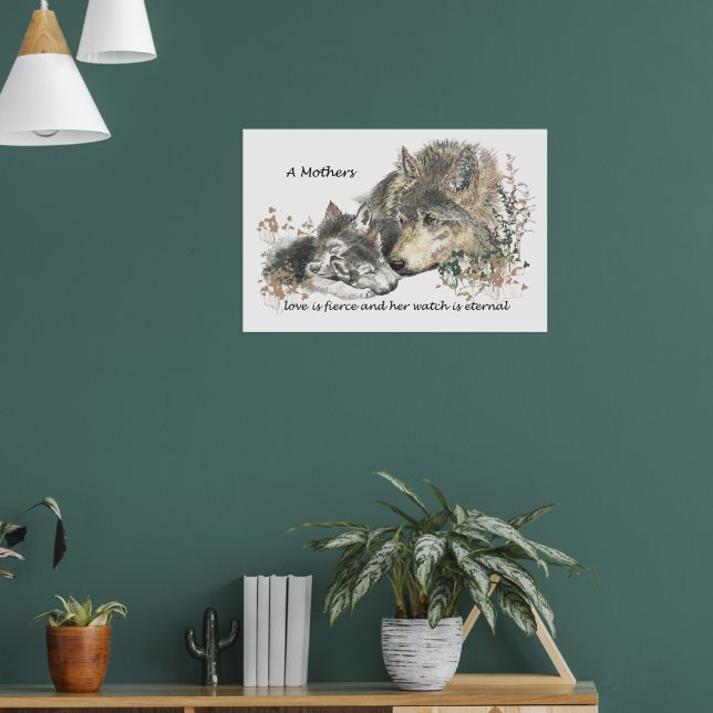 Poster Maman Loup Aquarelle Amour Féroce Montre Éternelle (Salon 1)