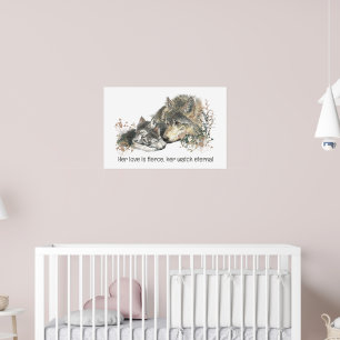 Poster Maman Loup Aquarelle Amour Féroce Montre Éternelle