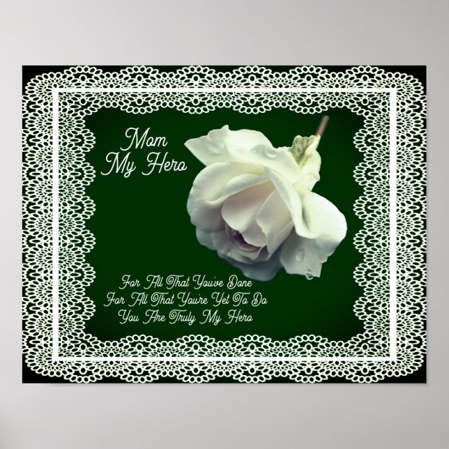 Poster Maman Mon Héros Fleur de rose blanche Personnalisé (Devant)