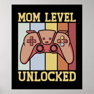 Poster Maman Niveau Déverrouillé Vidéo Vintage Gamer Nouv