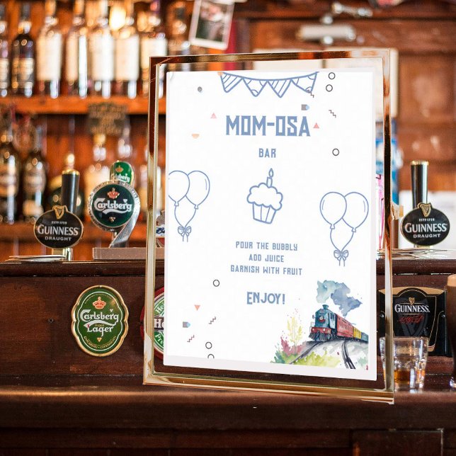 Poster Maman-osa Train Blue Balloons Baby shower garçon (Créateur téléchargé)