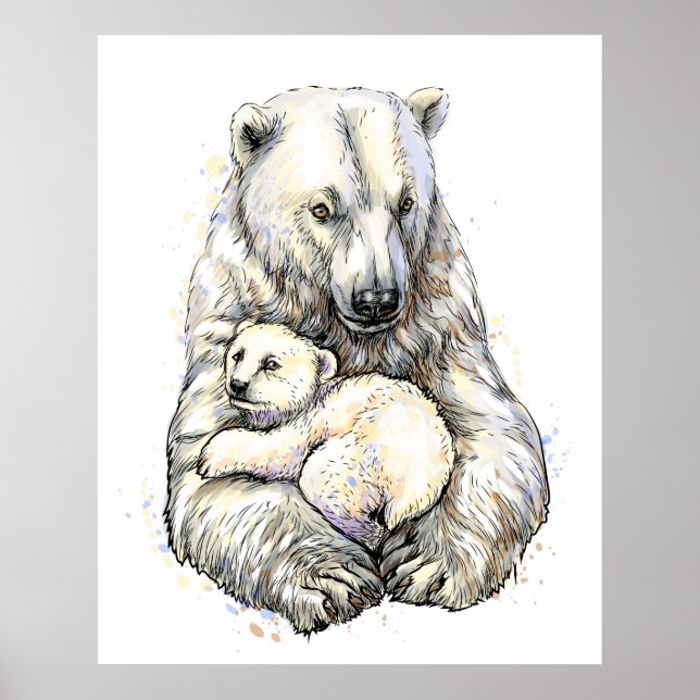 Poster Maman Ours Polaire Et Petit (Devant)