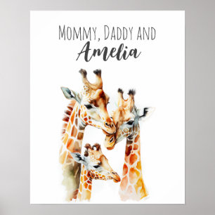 Poster Maman, papa et moi   Girafe   Art de nurserie anim