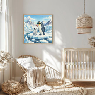Poster Maman Pingouin et la nurserie des poussins
