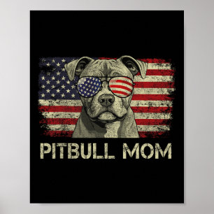 Poster Maman Pitbull Amoureux des chiens Drapeau américai