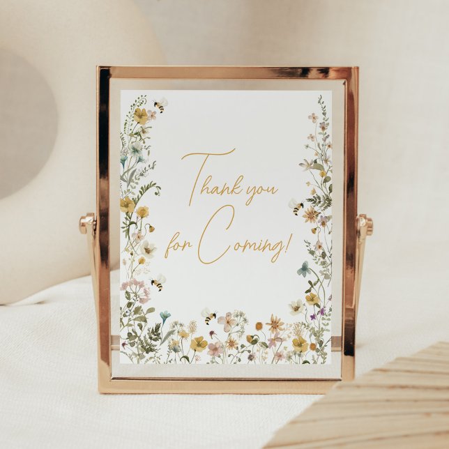 Poster Maman to Bee Fleur sauvage Merci pour venir (Mom to Bee Gender Neutral Baby Shower Thank you for Coming Sign)