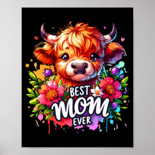 Poster Maman toujours vache des Highlands florale fête de